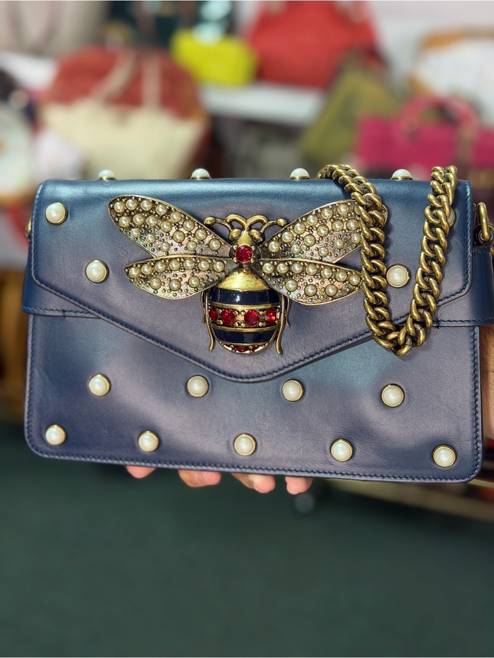 F2 Gucci Pearls & Bee Flap